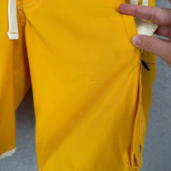 Abercrombie Fitch VTG Swim Trunks Size L Yellow White Logo Flip Waist Beach - Picture 5 of 14